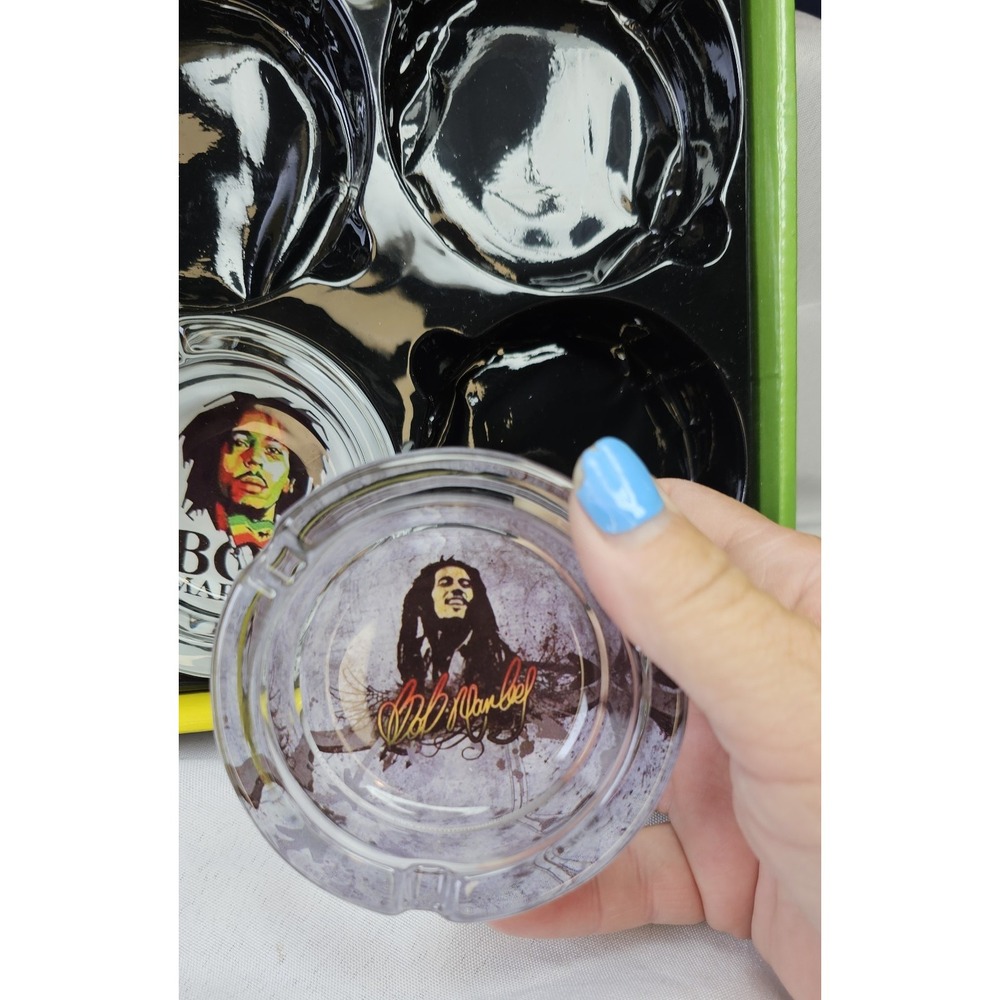 NEW 3.1/4"  1 Thick Round Glass‎ Cigarette Ashtray 3 Bob Marley Design To Choose - Picture 7 of 14